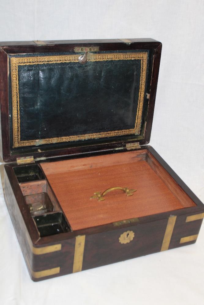 A 19th century brass mounted rosewood rectangular writing box with fitted interior and part - Image 2 of 2