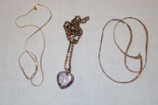 A 9ct three colour gold flat link necklace and one other 9ct gold mounted chain link necklace with