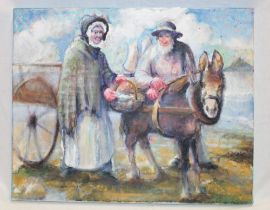 Philip North - oil on canvas Cornish fisher folk with a horse and cart "Shore People With The