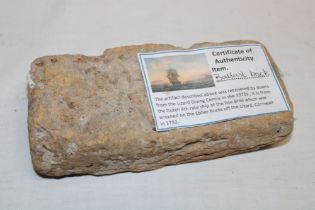 An 18th century ballast brick recovered from the wreck of the Dutch 4th Rate Ship of the line