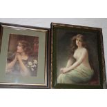 Two 19th century Art Nouveau coloured prints depicting bust portraits of females