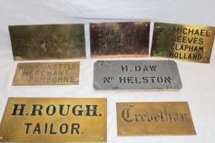 A selection of Cornish brass name plates, mainly Helston related including H.
