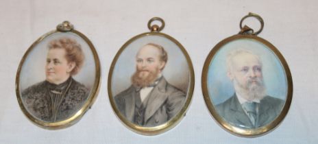 Three old miniature portraits of two gentleman and a lady,