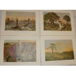 Four 19th century hand-coloured lithographs of Victoria Falls by J. T.