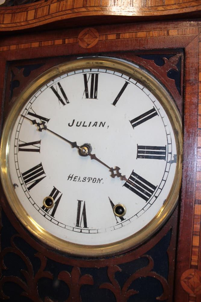 A 19th century wall clock with painted circular dial by Julian of Helston in inlaid walnut case - Image 2 of 2