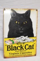 A small old enamelled advertising sign "Black Cat Pure Matured Virginia Cigarettes",