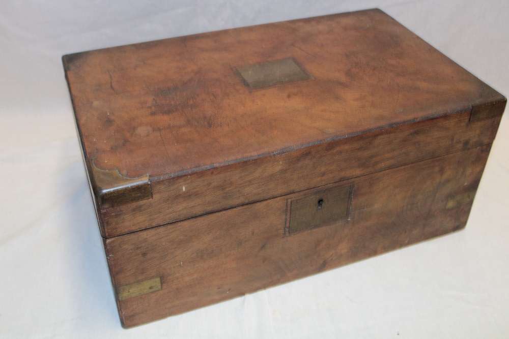 A Victorian brass mounted walnut rectangular writing slope with fitted interior and inkwells - Image 2 of 2