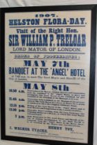 An original 1907 Helston Flora Day poster "Visit of the Right Hon. Sir William P.
