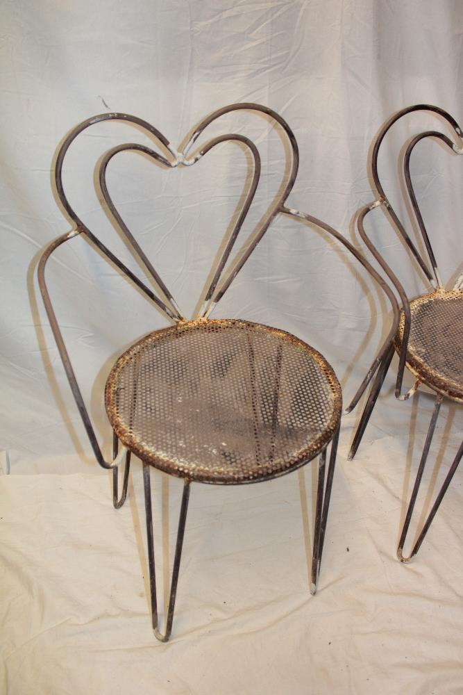 A pair of unusual 1960's iron occasional chairs by Mathieu Mategot with heart-shaped backs and - Image 2 of 2