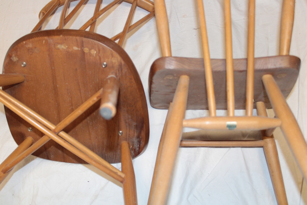 Three 1960's/70's Ercol pale elm dining chairs with crossed spindle-backs and shaped seats on - Image 4 of 4