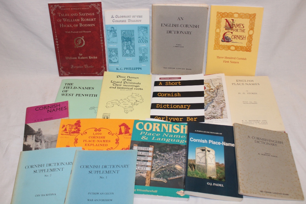 Various Cornish dictionaries and place name volumes including 1000 Cornish Place Names Explained;