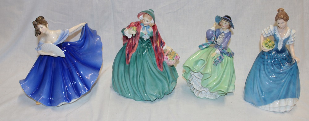 Four Royal Doulton china female figures including "Lady Charmian/Elaine/Helen/Top o the Hill" (4)