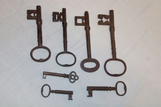 A selection of seven various 19th century iron door keys, originally from Tehidy House,