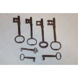 A selection of seven various 19th century iron door keys, originally from Tehidy House,