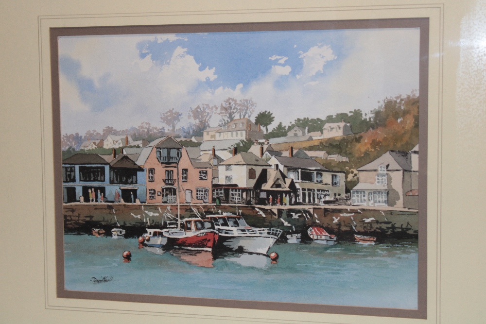 David Faull - watercolour Padstow harbour with boats, signed, inscribed to verso,