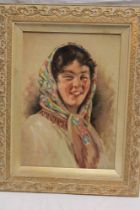 Frank Kipling - oil on board Bust portrait of an Eastern female, signed,