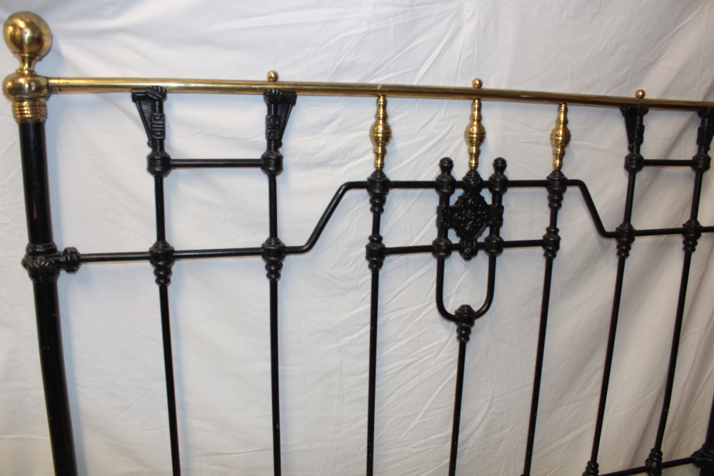 A Victorian brass mounted cast iron double bed with side rails and fittings, - Image 2 of 4