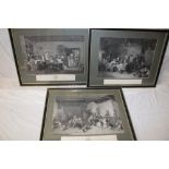 Five large 19th century black and white engravings including "Blind-Man's Buff, Blind Fiddler,