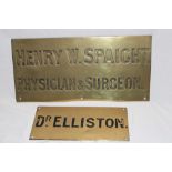 Two rectangular brass name plates relating to Porthleven "Henry W.