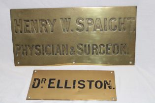 Two rectangular brass name plates relating to Porthleven "Henry W.