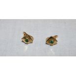 A pair of 18ct gold lozenge-shaped earrings set emeralds (1.