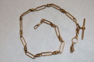 A good quality 18ct gold multi-link pocket watch chain with T-bar (87.