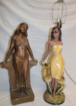 A 1930's plaster table lamp in the form of a female,