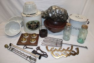 A selection of vintage domestic items including early Beldray Rapid vacuum ice-cream freezing