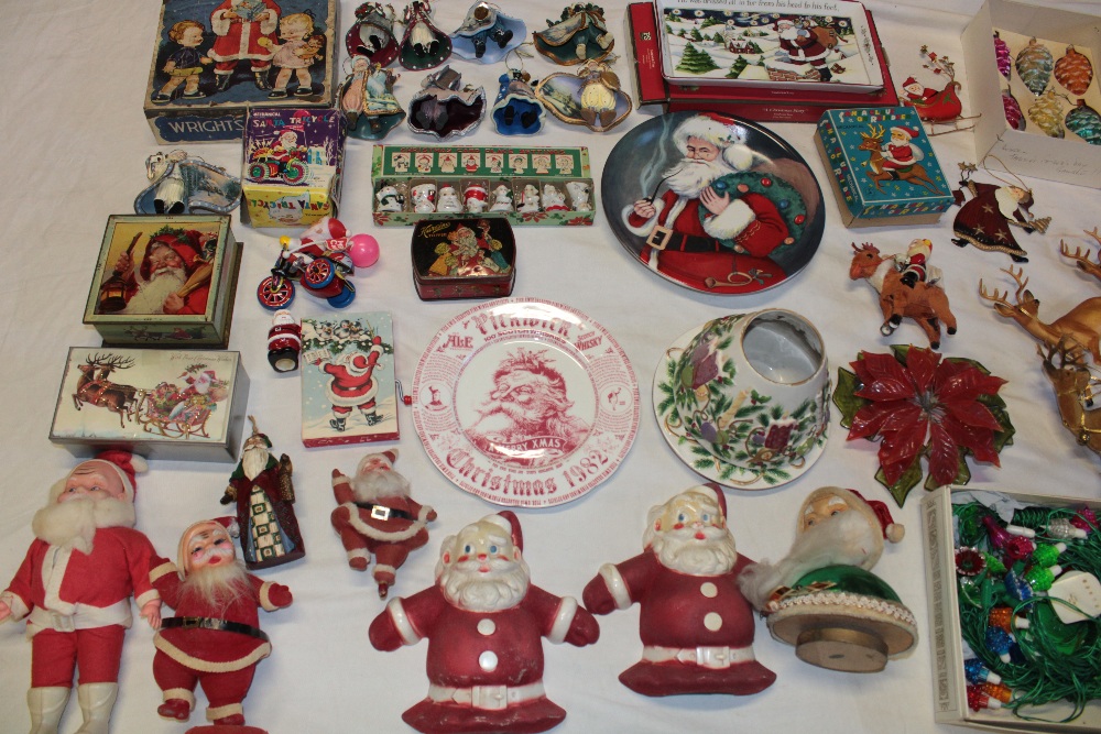 A selection of vintage Christmas decorations including Father Christmas figures, reindeer, tins, - Image 3 of 3