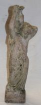 A weathered composition garden figure of a female with water urn 36" high