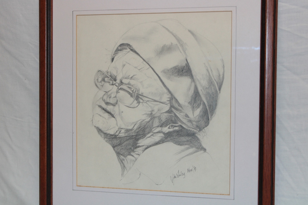 Jim Tinley - pencil Bust portrait of an elderly female, signed and dated November '79,