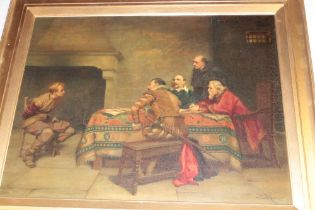 Francis Barraud - oil on canvas Interior scene "An Inqusition", signed,