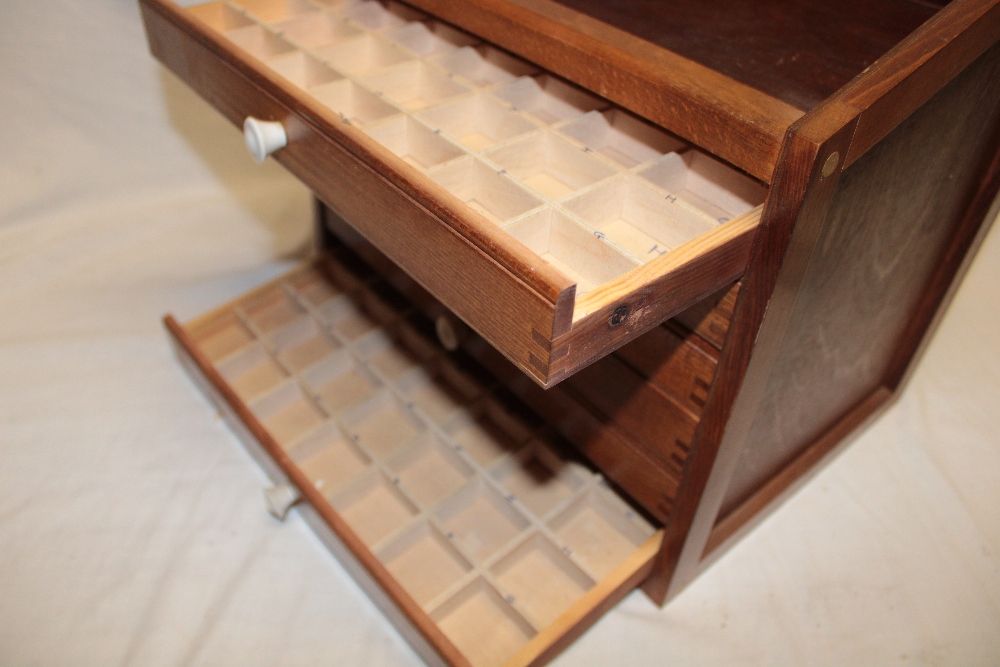 A stained wood table top collector's cabinet of six shallow fitted drawers, - Image 3 of 3