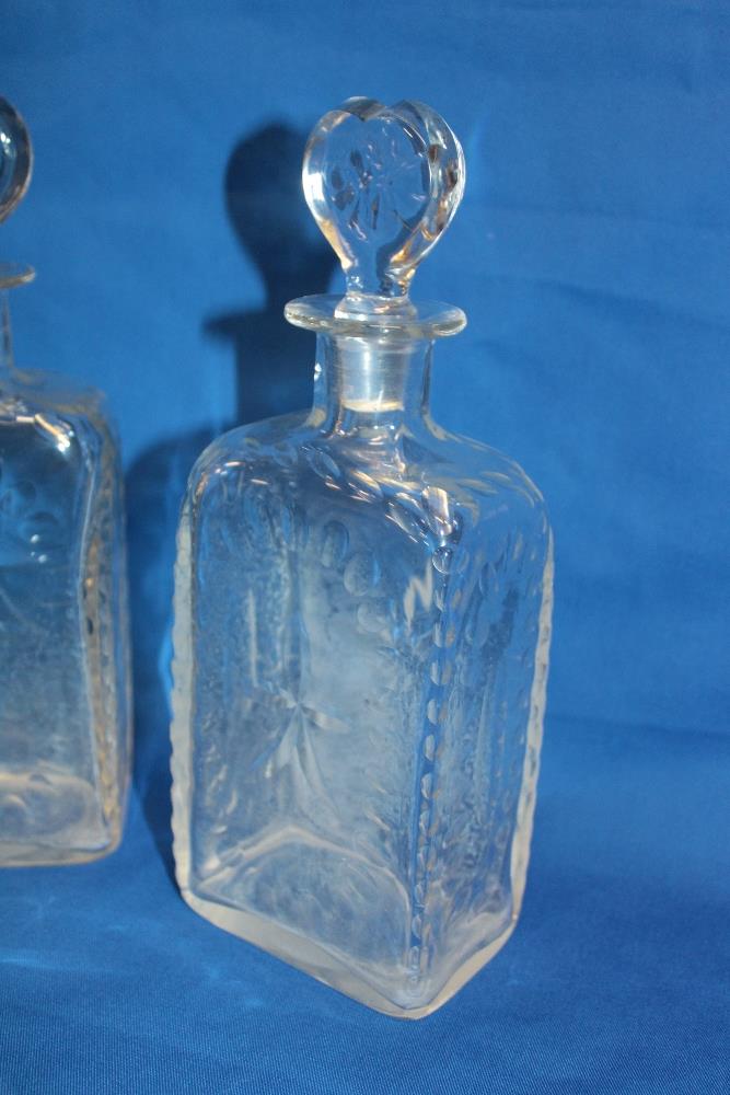 A pair of early 19th century cut-glass rectangular decanters with heart-shaped stoppers, - Image 2 of 2