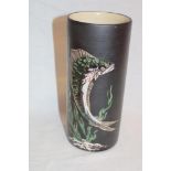A Marazion pottery cylindrical vase with fish decoration,