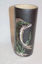 A Marazion pottery cylindrical vase with fish decoration,