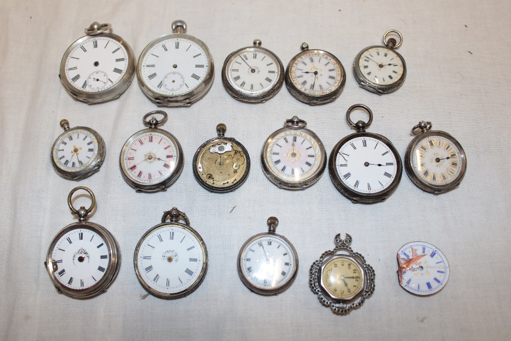 A selection of various silver cased fob watches, silver cased pocket watches and others,
