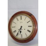 An old wall clock with 11½" circular dial by Smith's of London in polished walnut and brass mounted