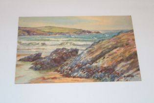 D** Pinder - watercolour North Cornwall coastal scene, signed,