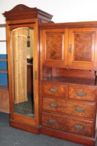A Victorian walnut combination wardrobe with two short and two long drawers below open recess and