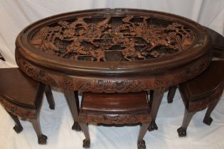 A 20th century Eastern carved mahogany oval coffee table,