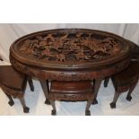 A 20th century Eastern carved mahogany oval coffee table,