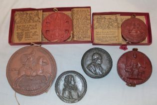 Two white metal medallions "Claudia AB/Ivlianus" together with four various copy seals including