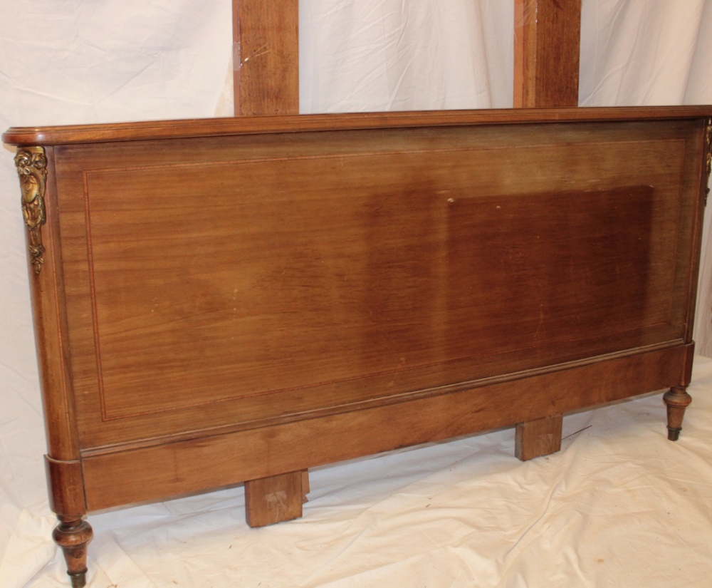 A 19th century French inlaid walnut double bed with raised brass scroll mounts, - Image 2 of 2