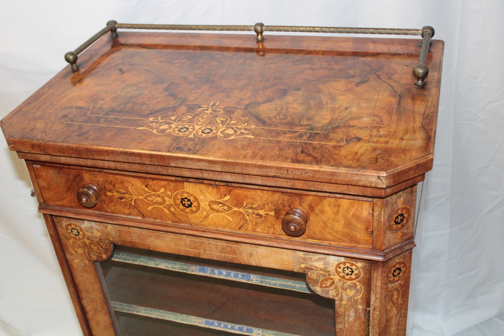 A Victorian inlaid burr walnut music cabinet with a single-drawer in the frieze and leather mounted - Image 2 of 2