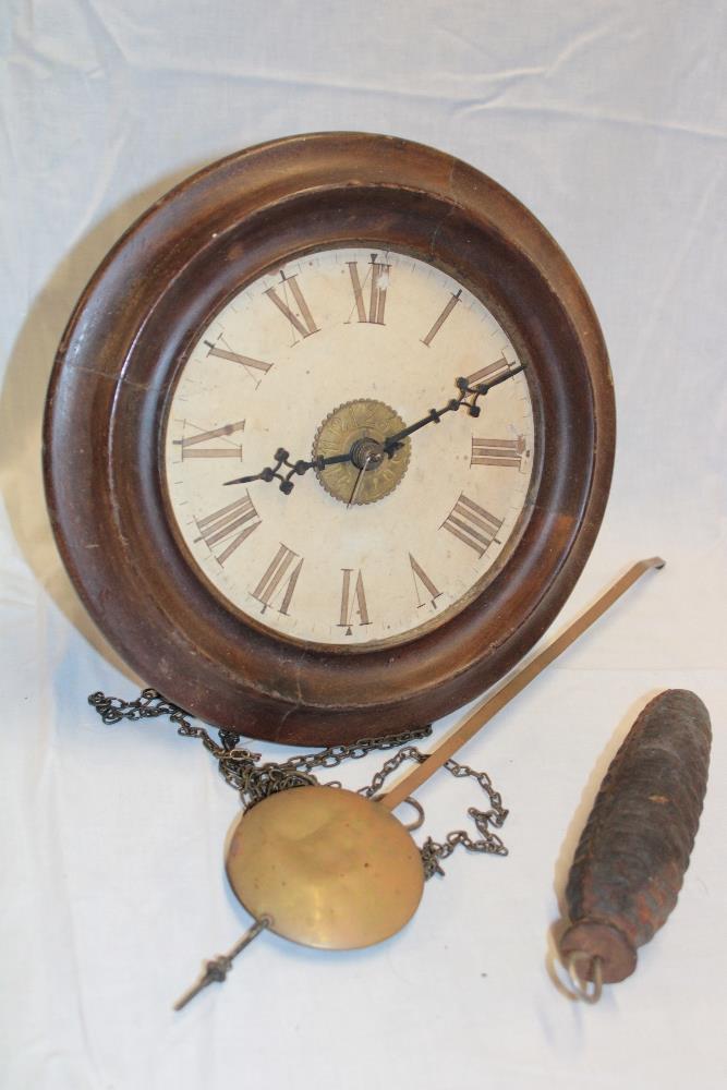 A 19th century Black Forest post alarm wall clock with paper circular dial and polished mahogany