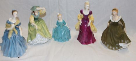 Five Royal Doulton china female figures including "Buttercup, Geraldine, Adrienne,
