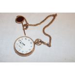 A gentleman's 9ct gold pocket watch with circular enamel dial in plain case together with 9ct gold