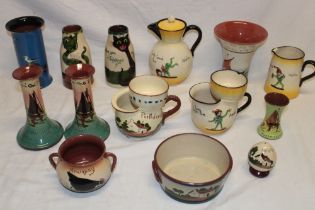 A selection of mainly Cornish Torquay pottery including a pair of St.