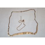 A 9ct gold graduated link necklace and one other 9ct gold fine link bracelet (af) (2) (5.